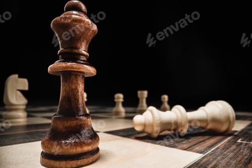Preview: Chess game with chess pieces against black background