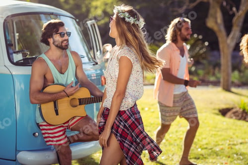 Preview: Group of friends having fun in music festival