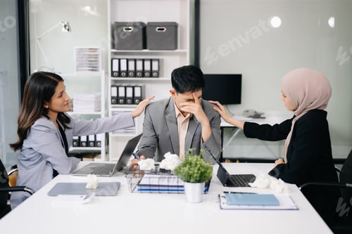 Preview: Furious businesspeople arguing strongly after making a mistake at work in office