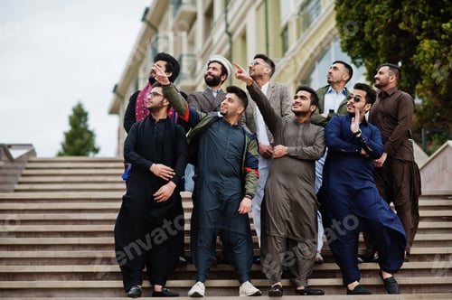 Preview: Group of pakistani man wearing traditional clothes salwar kameez or kurta.