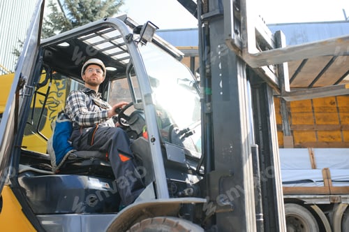 Preview: Warehouse man worker with forklift