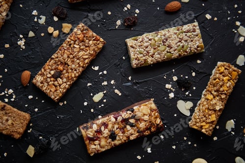 Preview: Homemade gluten free granola bars with mixed nuts, seeds, dried fruits