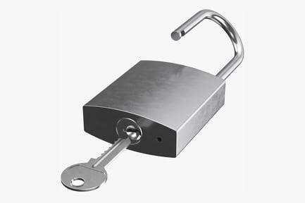 Preview: Open Silver Security Padlock with Key