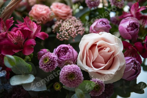 Preview: Gerbera and gypsophila bunch of flowers