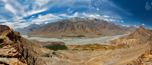 Preview: Aerial panorama of Spiti valley and Key gompa in Himalayas