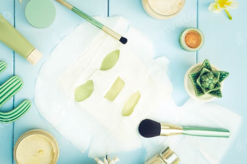 Preview: Beauty background with facial cosmetic products