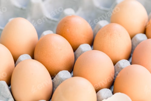 Preview: Close up photo of fresh brown organic eggs