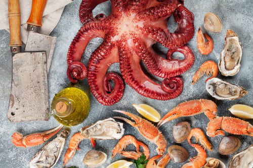 Preview: Seafood. Octopus, oysters, lobster, shrimps