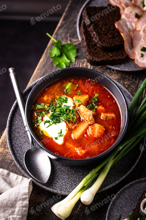Preview: Traditional Ukrainian borsch with sour cream