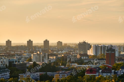 Preview: View of city of Novi Sad, Serbia at sunset.