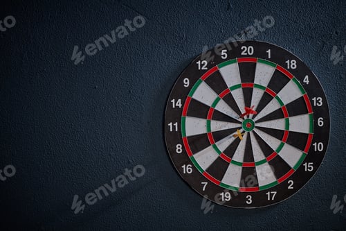 Preview: Wall-Mounted Dartboard with Three Darts in Bullseye