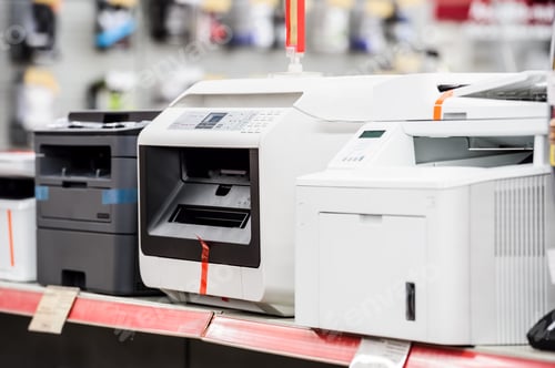 Preview: Fiew laser printers in electronic computer store