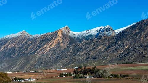 Preview: Beautiful shot of snow on the Breede Valley mountains near Worcester, Western Cape, South Africa