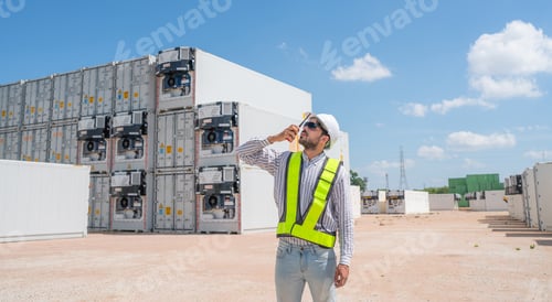 Preview: Container yard worker checking container at container yard warehouse.