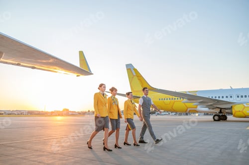 Preview: Airline workers walking down airfield before the flight