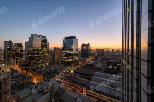 Preview: Aerial view of Central Santiago City at night, Santiago, Chile