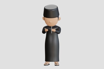 Preview: 3D Islamic Boy with Peci in Calm Standing Pose