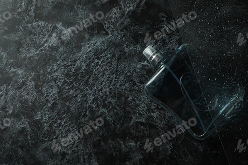 Preview: Perfume on black smokey background, space for text