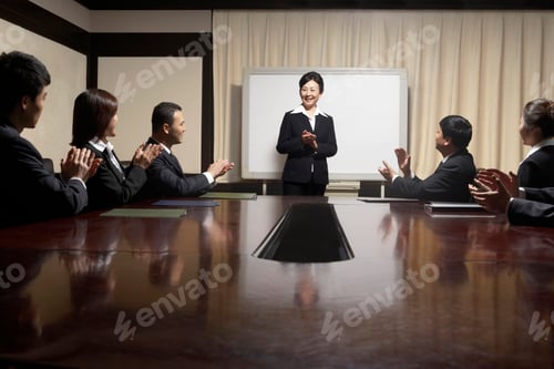 Preview: Business professionals applauding at presentation