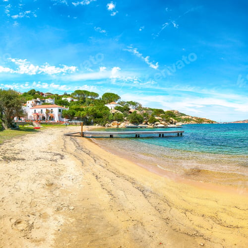 Preview: Astonishing view of beach on Porto Rafael resort. Picturesque seascape of Mediterranean sea.