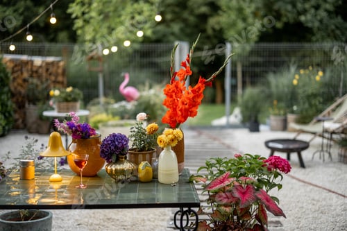 Preview: Flowers on table at backyard