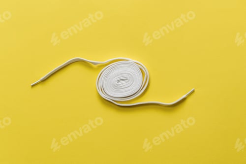 Preview: a new pair of white shoelaces flat lay, foot shoes fashion