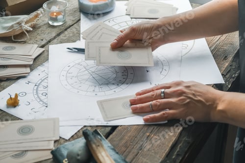 Preview: Astrology. Astrologer calculates natal chart and makes a forecast of fate Tarot cards, Fortune