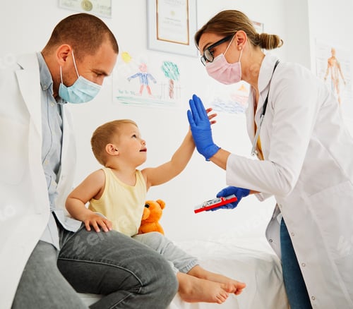Preview: child doctor hospital patient medical nurse medicine health woman boy mask corona virus epidemic