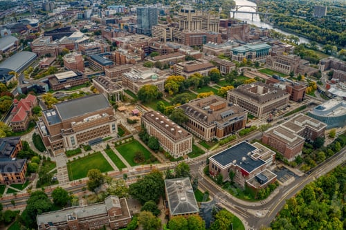 Preview: Aerial View of a large public University in Minneapolis, Minnesota during Autumn