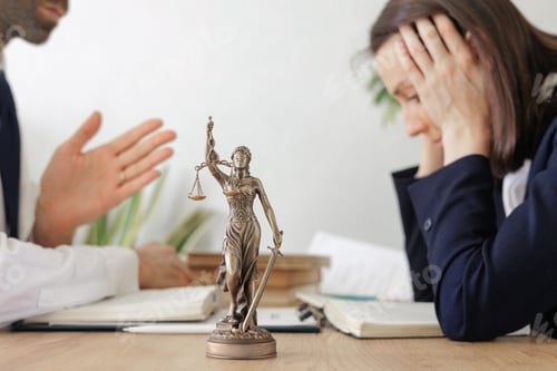Preview: two lawyers or partners check the contract. legal advice in the office or online. a European female