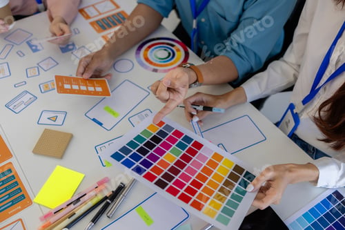 Preview: ux, ui, web and mobile app designers are discussing the look and feel of the website or app