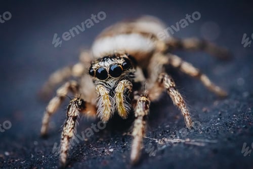 Preview: Fuzzy Jumping Spider with Enormous Eyes Closeup