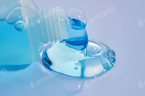 Visualização: Shampoo saindo de um pequeno tubo sobre um fundo azul. Textura.