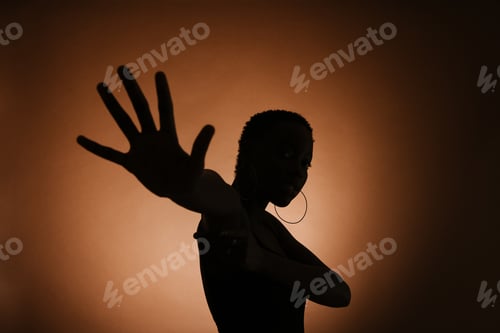 Preview: Anonymous slim woman protecting from camera