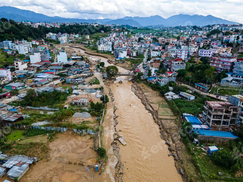 Preview: Drone view of the Nakhu River after flooded in Lalitpur, Nepal.