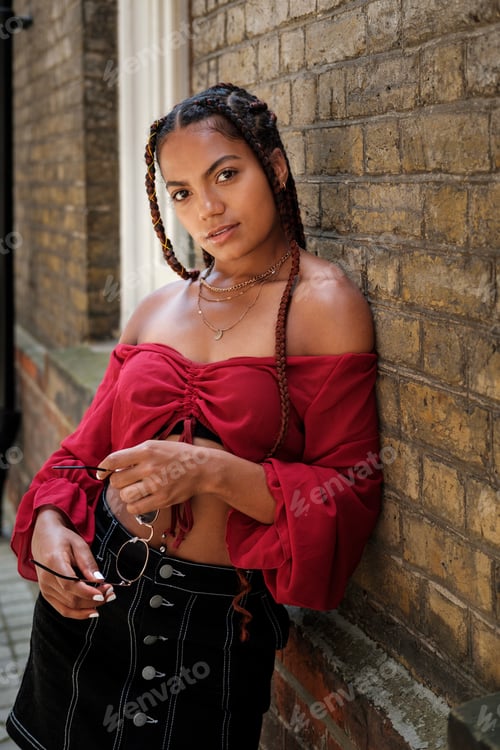 Preview: Young woman with cool hair posing.