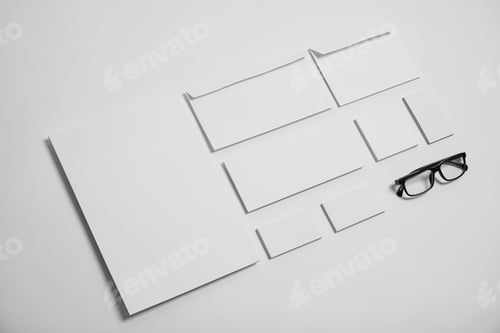 Preview: Composition with stationery on light background. Mock up for design