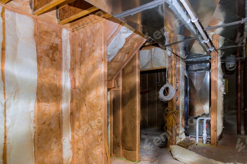 Preview: Thermal insulation with house construction site basement walls of new house under construction