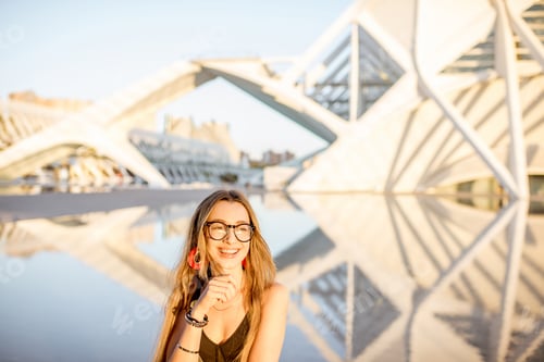 Preview: Woman portrait on the futuristic architecture background