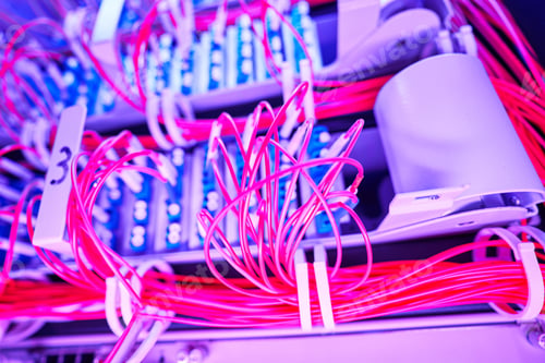 Preview: Bunch of cables in server rack with illumination