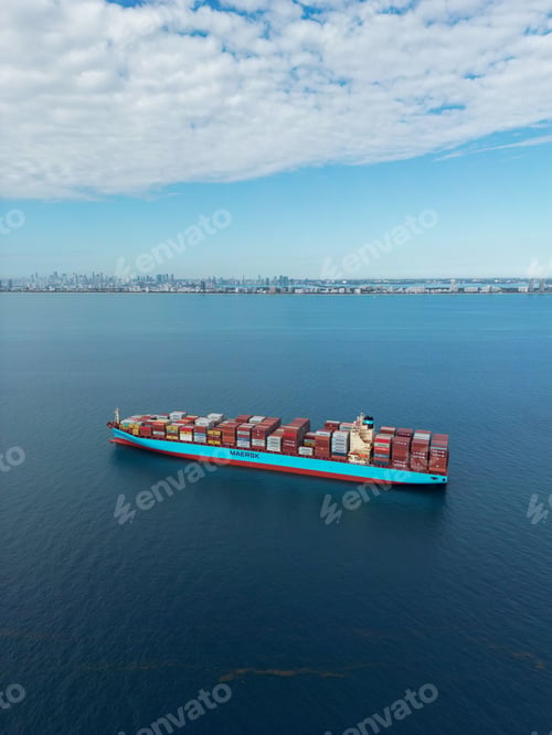 Preview: Aerial view of cargo ship sailing in sea