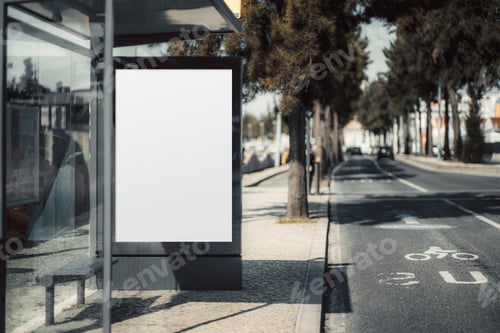 Preview: Blank bus stop mockup in city street