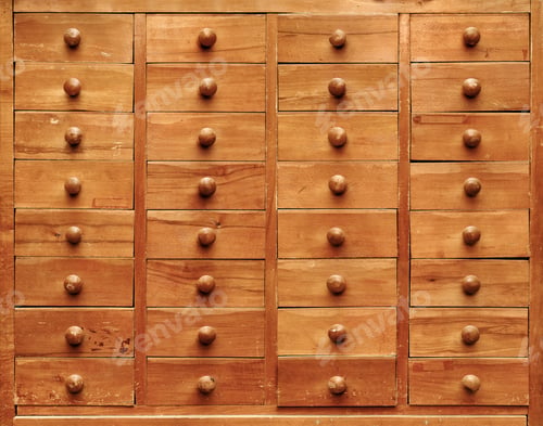 Preview: Wooden cabinet with drawers