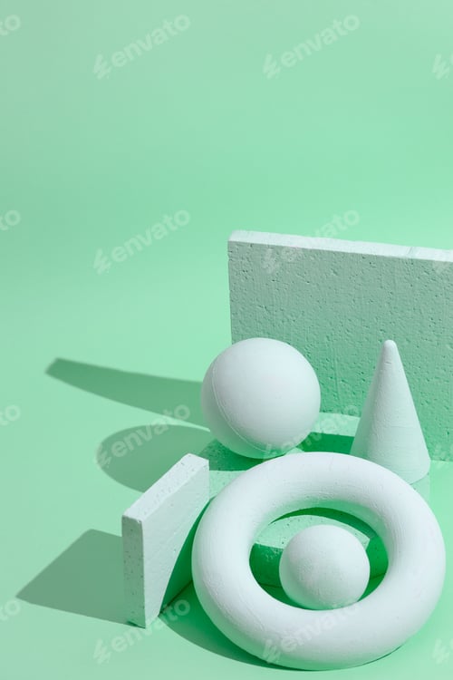 Preview: Abstract geometry figure and minimal background. Aqua menthe trendy monochrome colours design