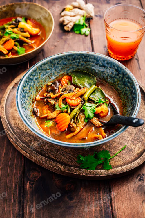 Preview: Thai red vegetarian curry with mushrooms and vegetables