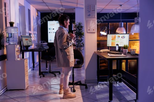 Preview: Joyful businesswoman talking with remote friend during online videocall