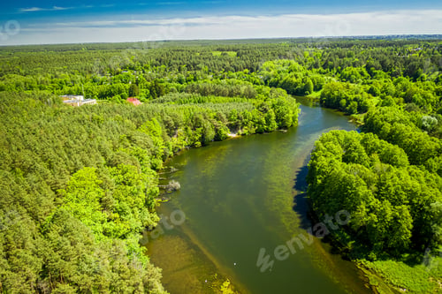 Preview: River winding among the forest, aerial view of Poland