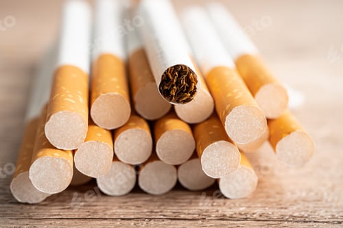 Preview: Cigarette, tobacco in roll paper with filter tube, No smoking concept.