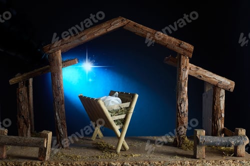 Preview: Christmas Nativity Scene of baby Jesus in the manger