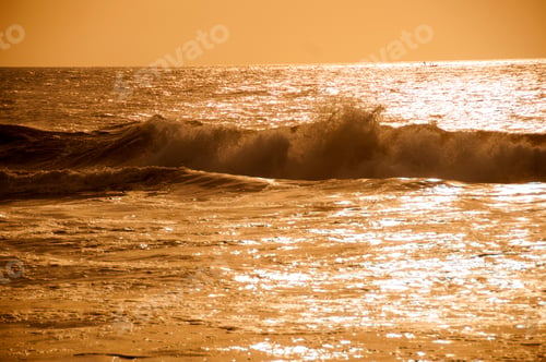 Preview: Beauty landscape with sunrise over sea, Golden sea at sunrise with clouds.